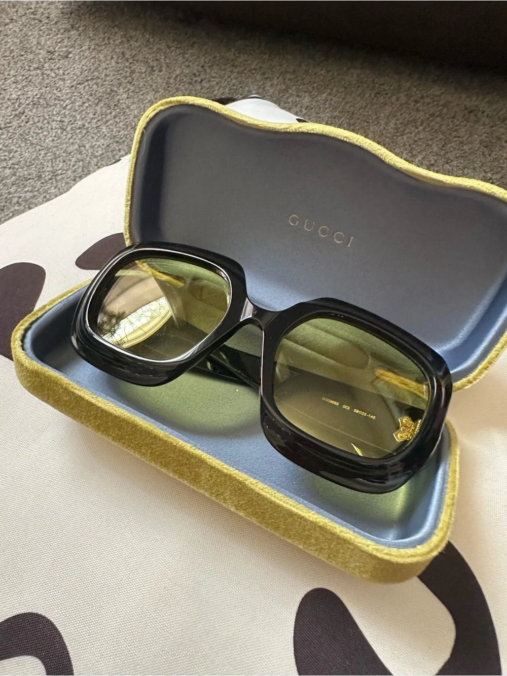 Gucci Women’s Black Oversized Square Sunglasses with Green Lenses